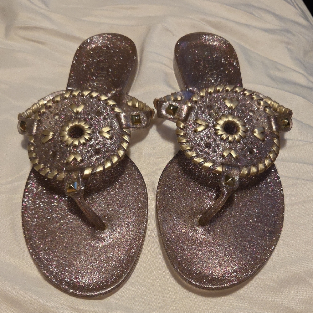Jack Rogers Brown Gold Sandals with Elegant Medallion